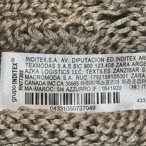 ZARA Taupe Open Cable Knit Fringe Bottom Oversized Cropped Sweater NWT - Large - Picture 12 of 14